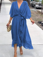 Leonor Chic Dress with V Neckline Everyday Luxe Edit