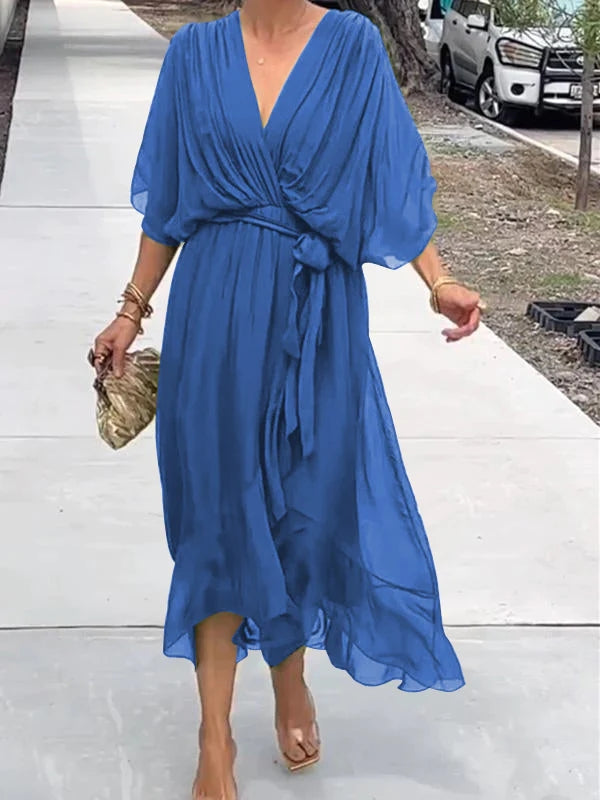 Leonor Chic Dress with V Neckline Everyday Luxe Edit