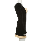 Smocked patchwork ruched contrast long sleeve velvet mini dress