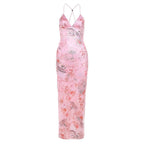 Butterfly applique backless v neck maxi dress
