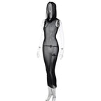 PRE ORDER - Sheer mesh see through hoodie sleeveless maxi dress