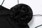 Flower applique solid sleeveless backless mini dress