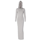 Hoodie solid long sleeve cowl neck slit maxi dress