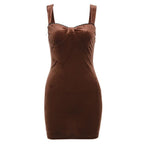 Velvet solid sleeveless sweetheart neck lace hem mini dress