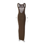 Sleeveless backless solid round neck maxi dress