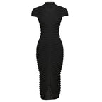 Knitted solid short sleeve crewneck see through maxi dress