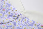 Flower print contrast ruched ruffle halter backless zip-up mini dress
