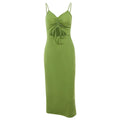Solid hollow out drawstring v neck backless cami midi dress