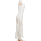 Crochet sleeveless solid hollow out crewneck maxi dress