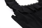 Cap sleeve square neck ruffle pleated solid zip-up mini dress