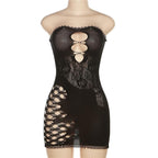 Fishnet solid hollow out see through tube mini dress