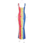 Contrast print ruffle backless maxi dress