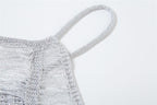 Crochet hollow out solid backless square neck cami mini dress