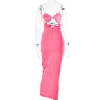 Hollow out contrast patchwork bowknot backless self tie maxi dress