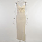 Hollow out slit knotted cami maxi dress