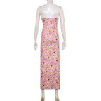 Contrast print self tie backless low cut v neck cami dress