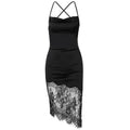Lace up open back cowl neck satin dress