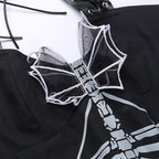 Halter backless v neck skull pattern ruched mini dress