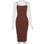 Smocked ruffle backless solid cami dress