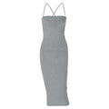 Cross back lace up self tie backless solid square neck midi dress