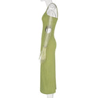 Hollow out textured solid backless cami midi dress
