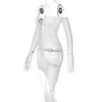 Long sleeve off shoulder fishnet see through dress