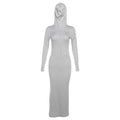 Hoodie long sleeve zip-up ribbed solid maxi dress