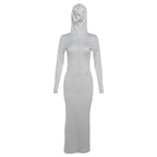 Hoodie long sleeve zip-up ribbed solid maxi dress