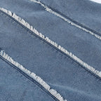 Raw hem zip-up backless contrast denim tube mini dress