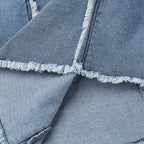 Raw hem zip-up backless contrast denim tube mini dress