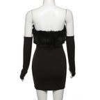 Furry gloves solid backless tube mini dress