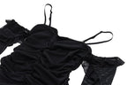 Solid ruched backless ruffle mesh mini dress