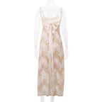 Lace u neck zip-up backless self tie cami midi dress