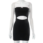 Hollow out bowknot solid backless tube mini dress