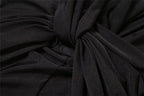 Knotted slit solid long sleeve ruched maxi dress