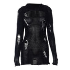 Crochet hollow out solid long sleeve mini dress