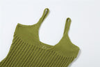 Crochet v neck sleeveless hollow out ruffle mini dress
