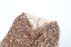 Glitter halter cowl neck ruched self tie backless mini dress