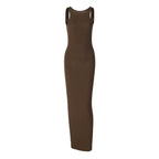 Sleeveless backless solid round neck maxi dress
