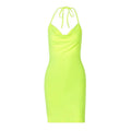 Solid cowl neck halter backless slit mini dress