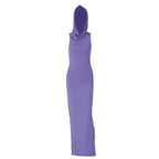 Slit sleeveless hoodie solid maxi dress
