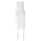 Flower applique solid backless ribbon slit tube maxi dress