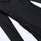 Long flared sleeve solid v neck ruched maxi dress