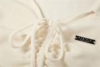 Drawstring turnover collar long sleeve contrast mini dress