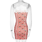 Cherry plaid print contrast backless cami dress - Final Sale