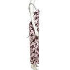 Flower print low cut spaghetti strap contrast lace up backless midi dress