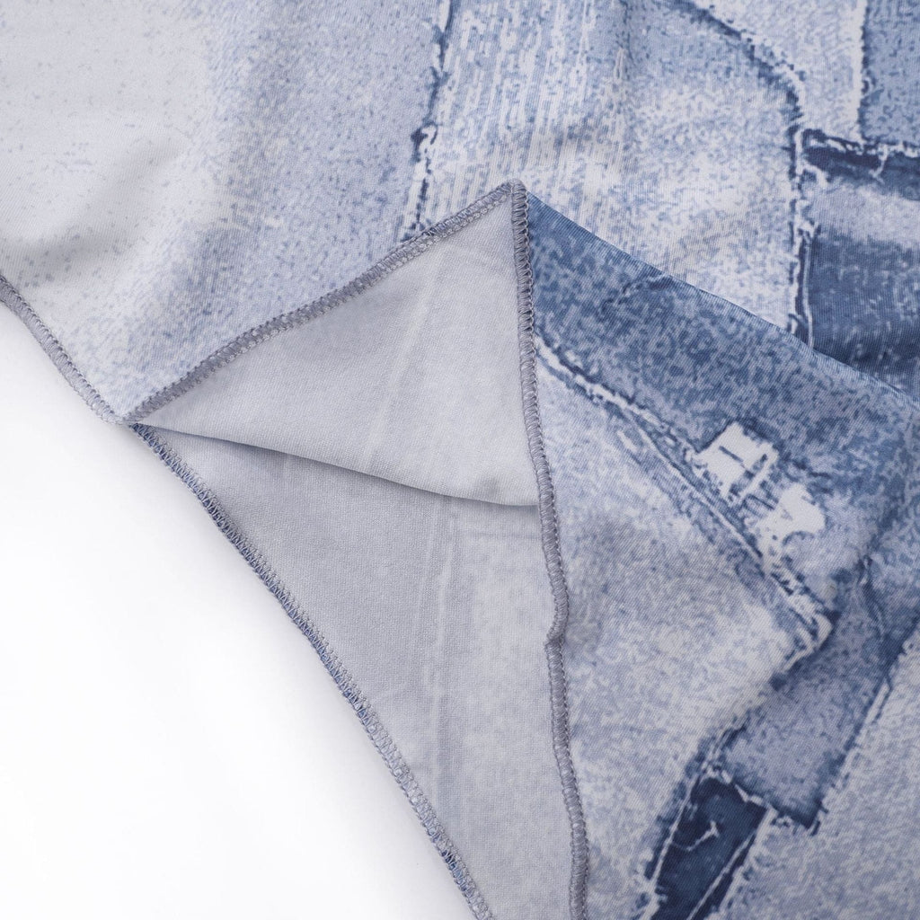 Denim print irregular ruched backless contrast tube mini dress