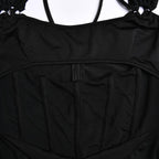 Gloves mesh corset off shoulder hollow out long sleeve halter mini dress