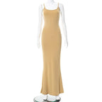 Sleeveless solid square neck mermaid hem cami maxi dress