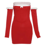 Contrast patchwork gloves fluffy ruffle backless tube mini dress